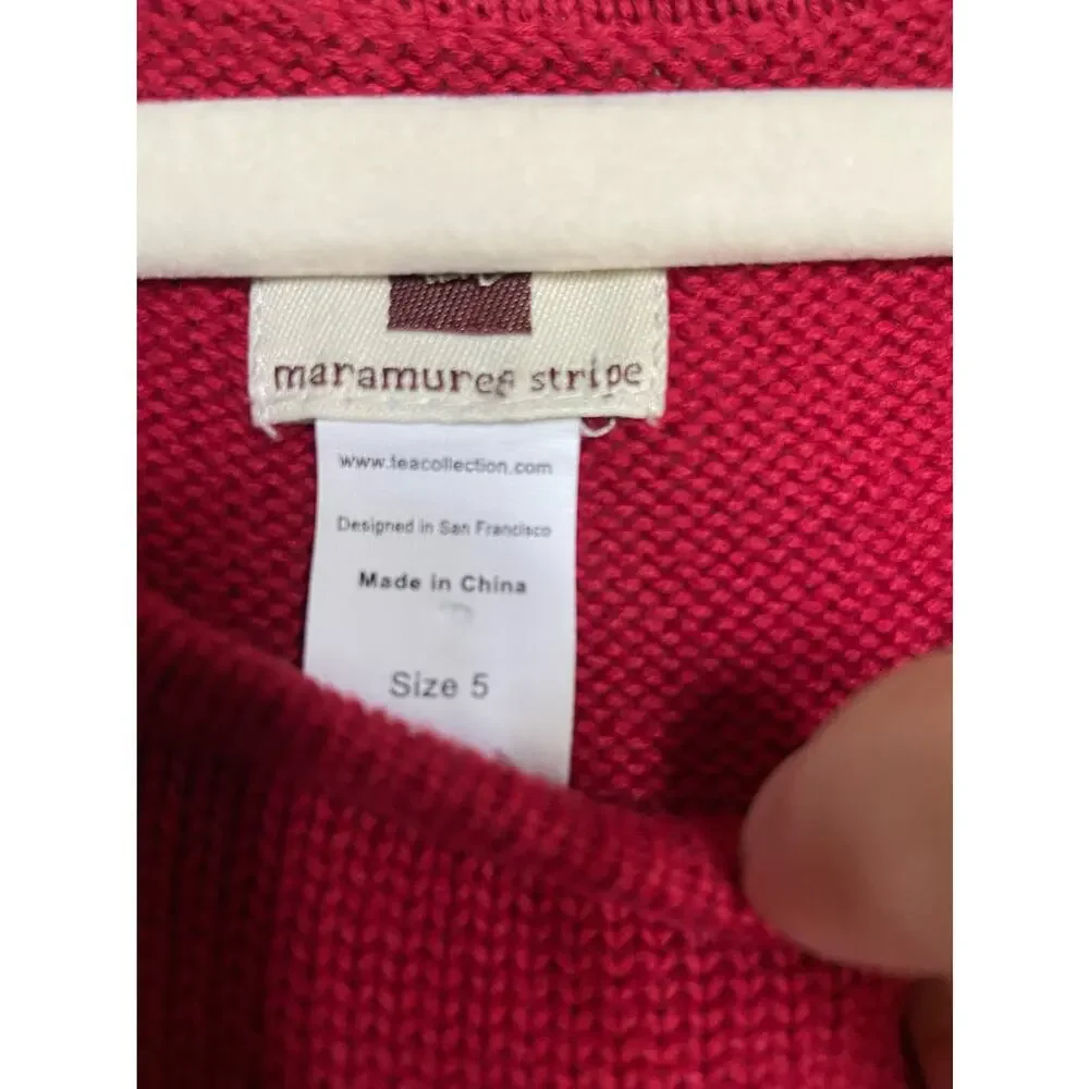 Tea Collection Girls Jumper Size 5 Red Black Stripe Maramures Sweater Dress Knit